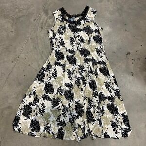 Vintage Sara Morgan Lace Trim Size XL Tropical Leaf Mini Flare Dress